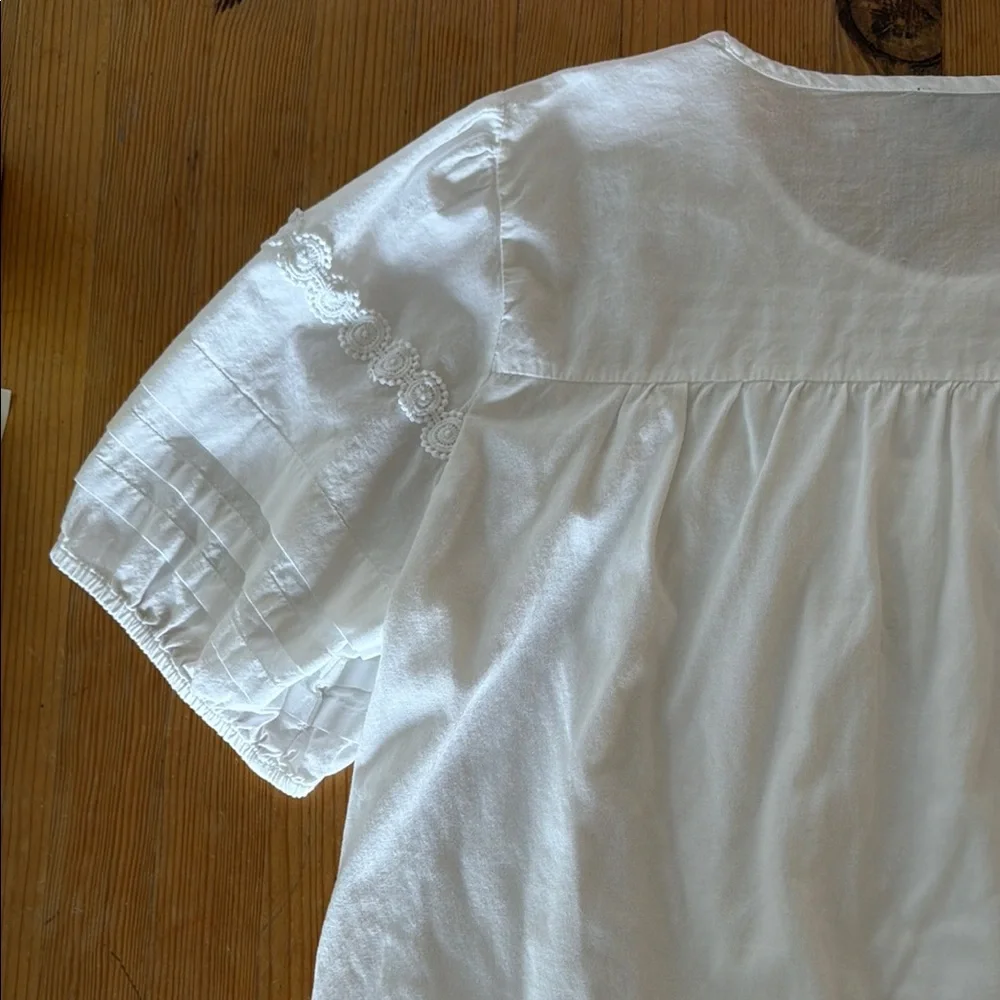 JCrew White Lace Yoke puffy Short Sleeve Women's Top - Picture 7 of 7